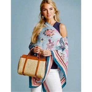 Spartina Field Flower Poncho Style Scarf Viscose Linen Blend Lightwt. One Size